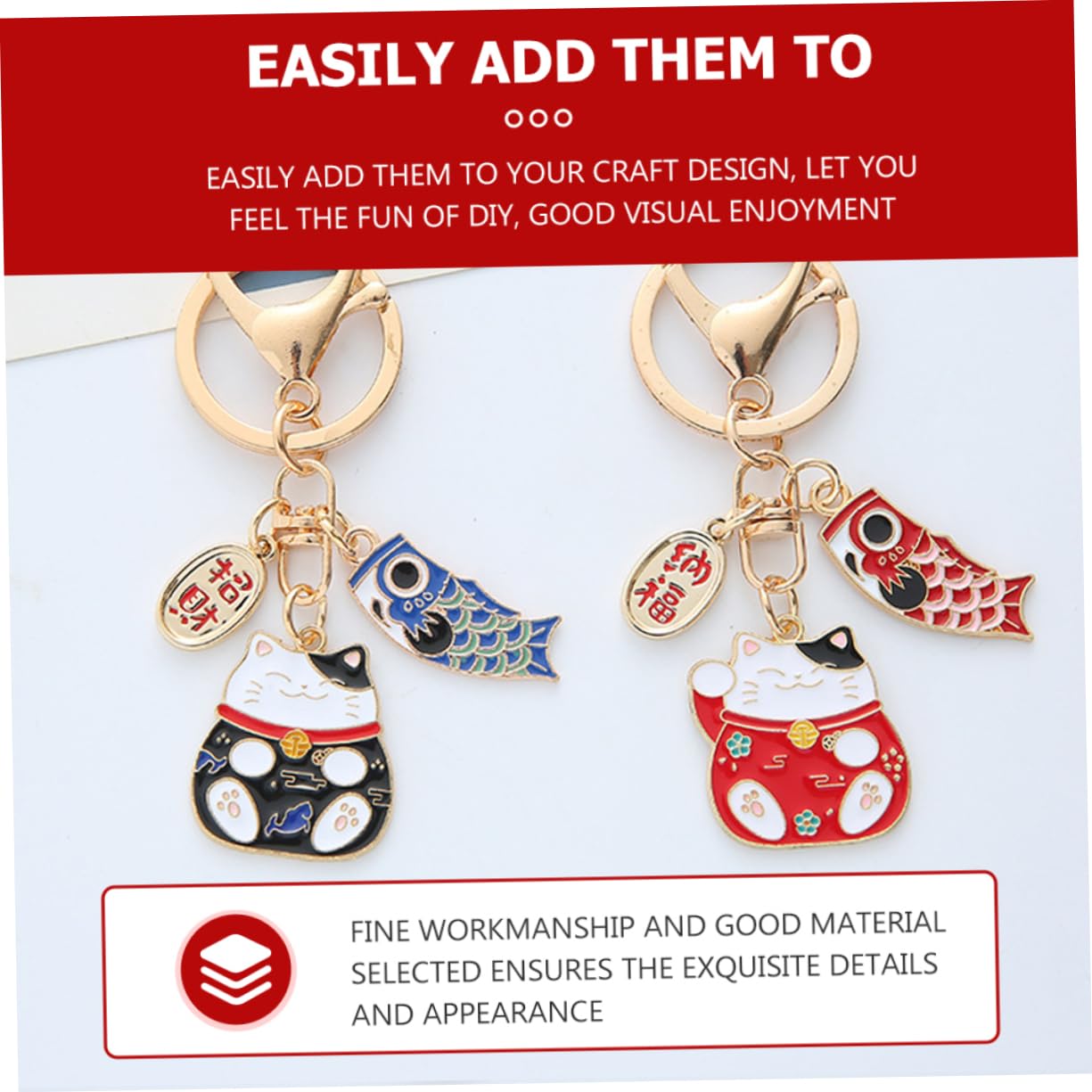 Llavero de Dibujos Animados Gato Fortuna Rojo de Aleación de Zinc Decoración Fina y Pack de 2 para Cumpleaños y Accesorios de Bolsos