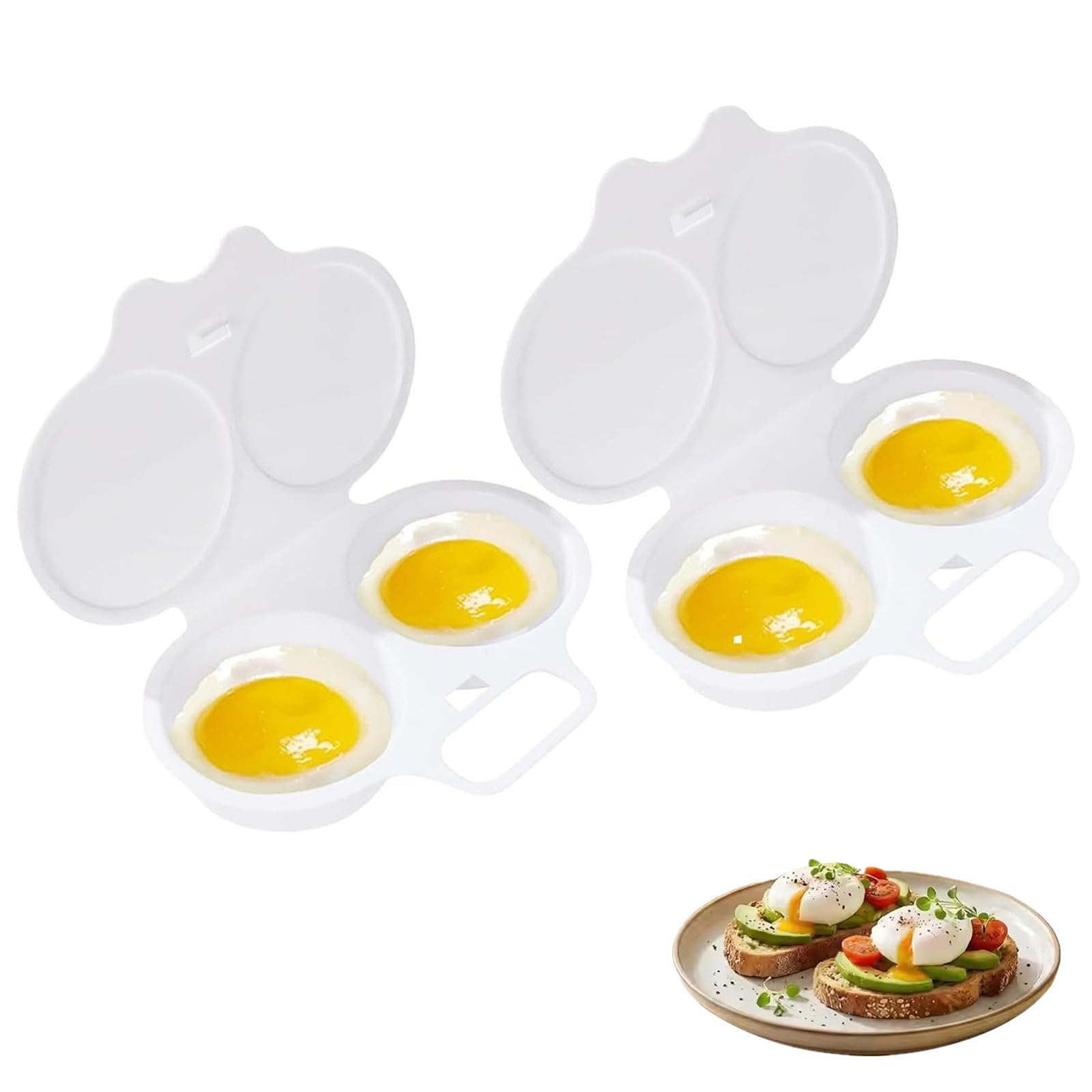 Microwave Egg Poacher With Lid & Handle, Dual Cavity Microwave Egg Poacher