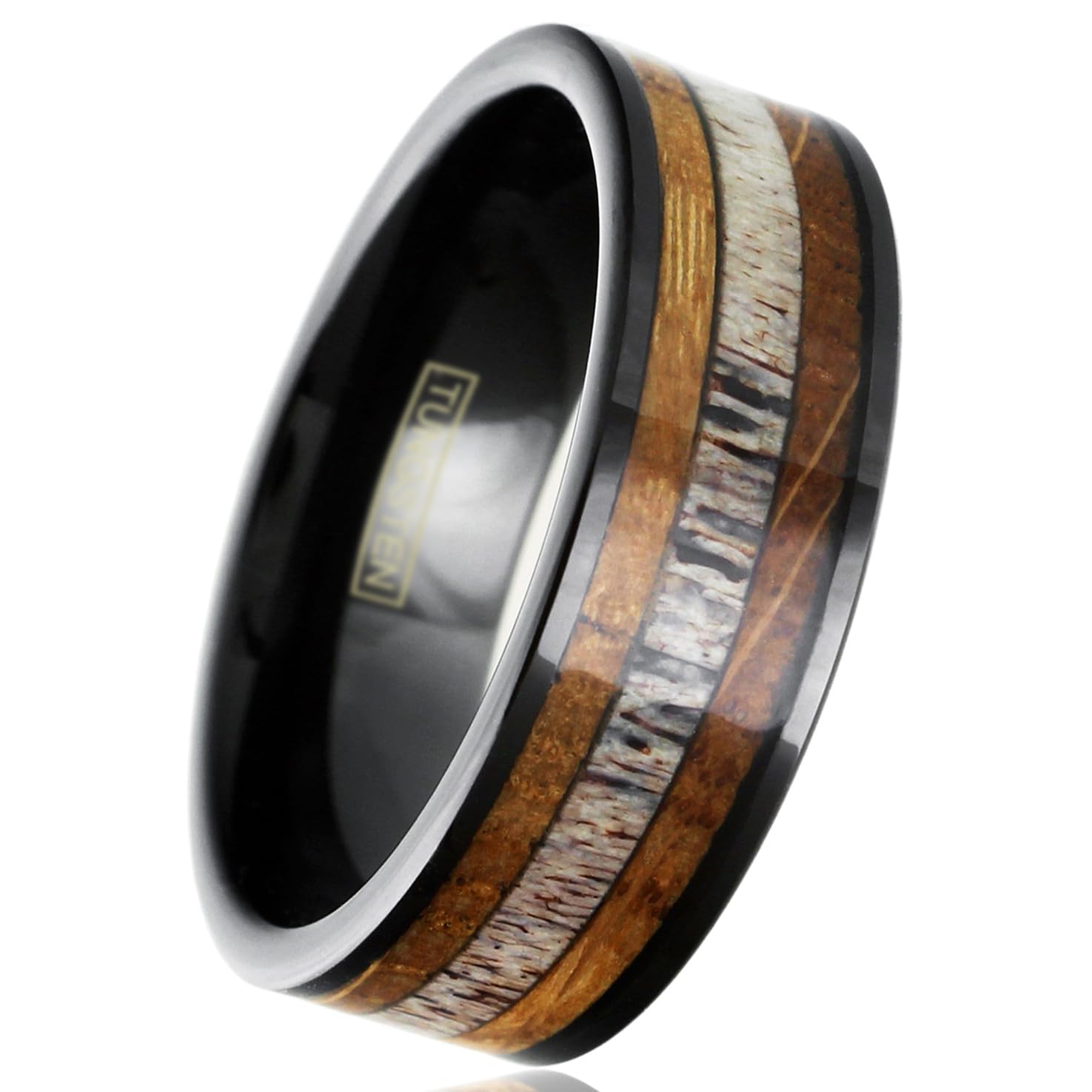 Engraved Piano Black Tungsten Flat Band