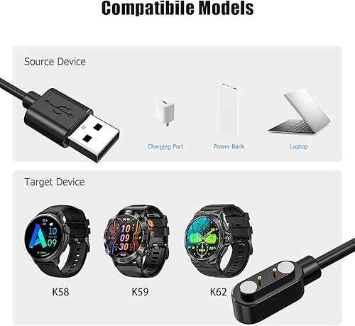 Miniatura 3 de Cargador magnético para reloj inteligente, compatible con K295K62, K298K65, K299K66, cable de contacto de 2 pines de 0.102 in