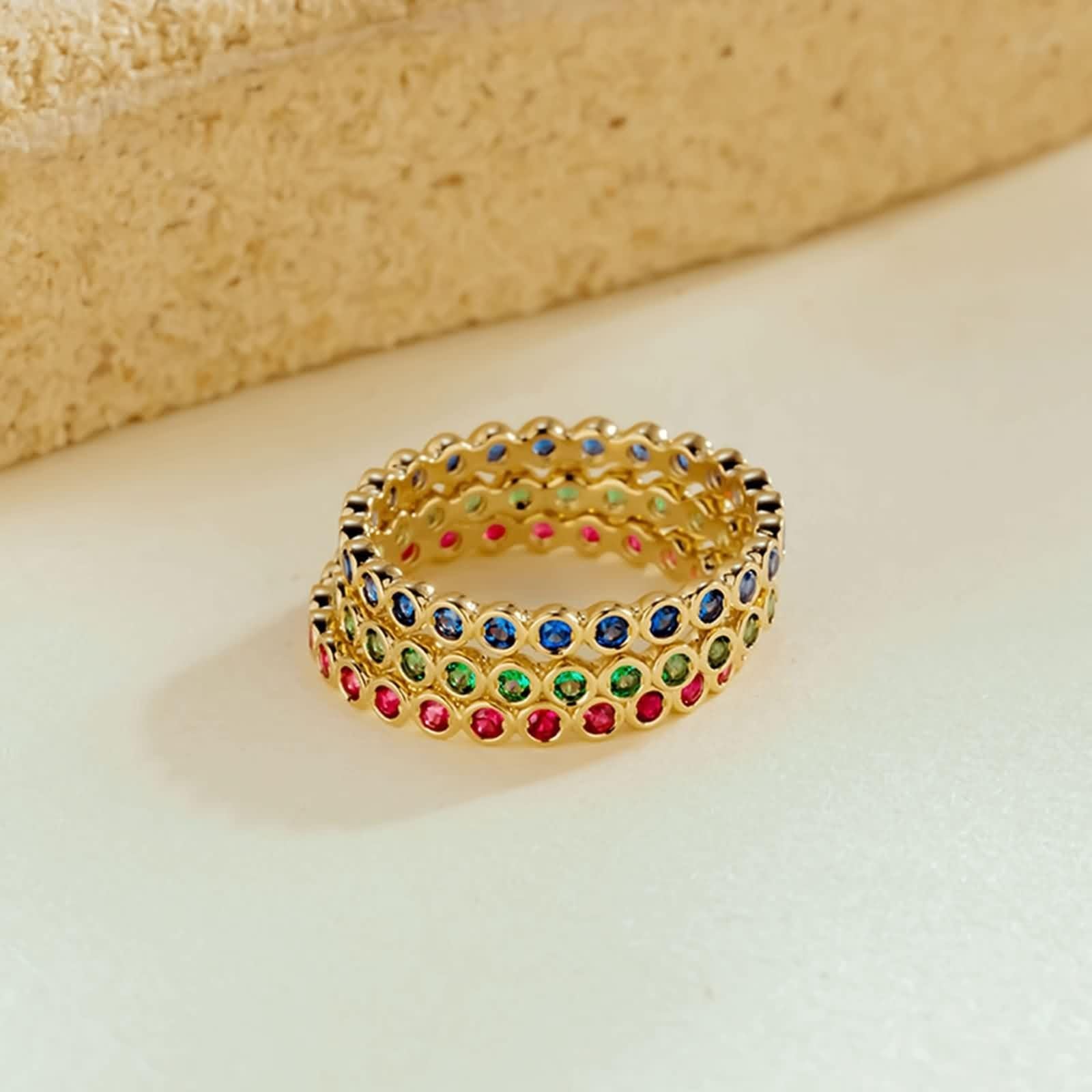 14 Karat Gelbgold Ring Frauen Saphir Dunkelblau, Ring Für Freundin Rund mit Künstlichem Saphir/Rubin/Smaragd