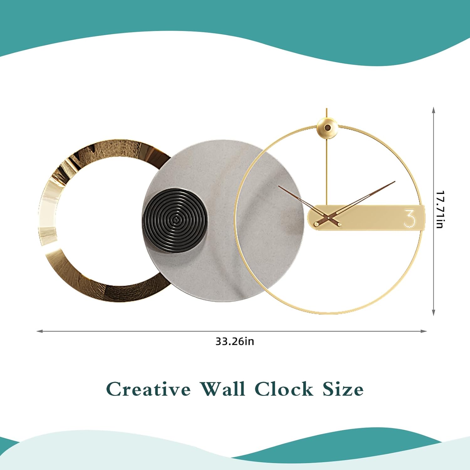 Wall Clock Large 33 Inch - Modern Metal European Style, Battery Operated Silent Non-Ticking Decorative Clock for Living Room Bedroom Home Office - Image 2