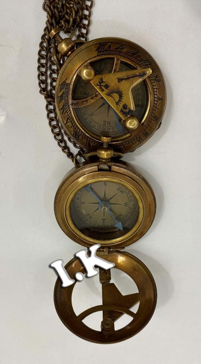 generic Antique Finish Brass 2" Sundial Compass Nautical Marine Old Engraved Vintage Pocket Style Gift Brass Round-picture-17