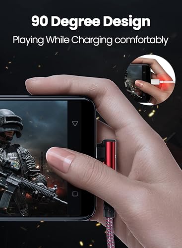 Miniatura 2 de Fasgear Cable USB C a USB C, cable USB 2.0 tipo C PD de carga rápida de 3 pies y 60 W, cargador de 90 grados, compatible con Galaxy S22/S21/S20 Rojo