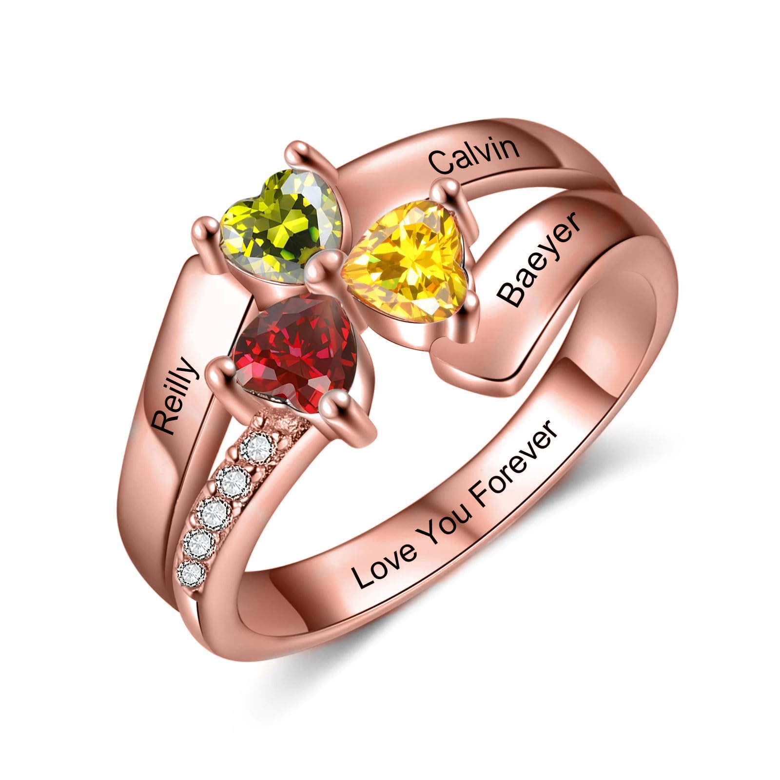 Mothers Day Gifts 10K 14K 18K Solid Gold Customized Mom Ring 2-4 Birthstones Personalized Family Names Ring Jewelry Gifts for Mothers Wife Mom