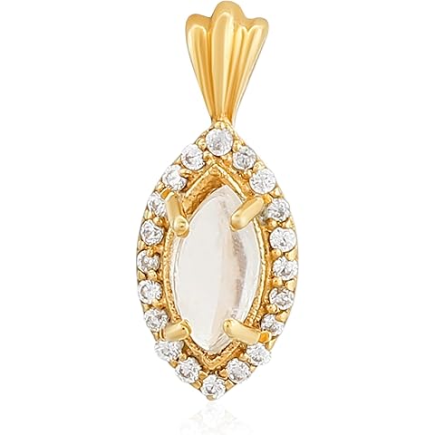 Marquise Moonstone Pendant with CZ Halo | 18K Gold Vermeil over 925 Silver | Handmade Gift for Her | Dainty White Gemstone Charm | Anima Jewels Jewelry