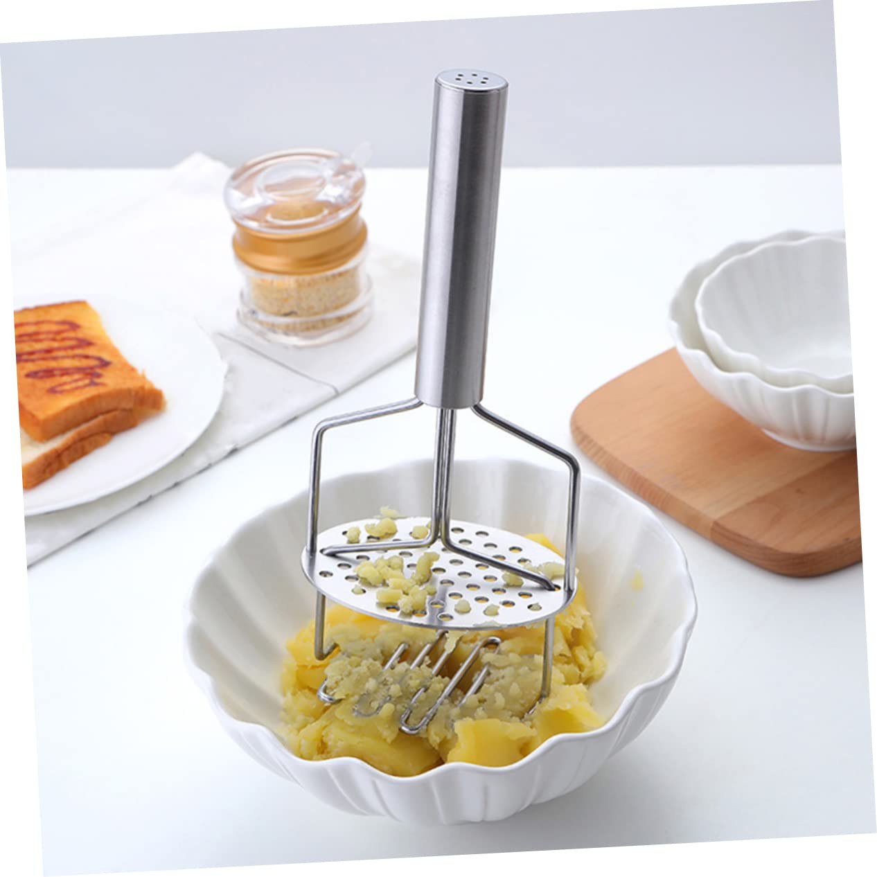 OUNONA 2pcs Dual Layer Potato Masher Tool Food Masher with Ergonomic Handle for Easy Mashing Kitchen Essential for Smooth Mashed Potatoes and More