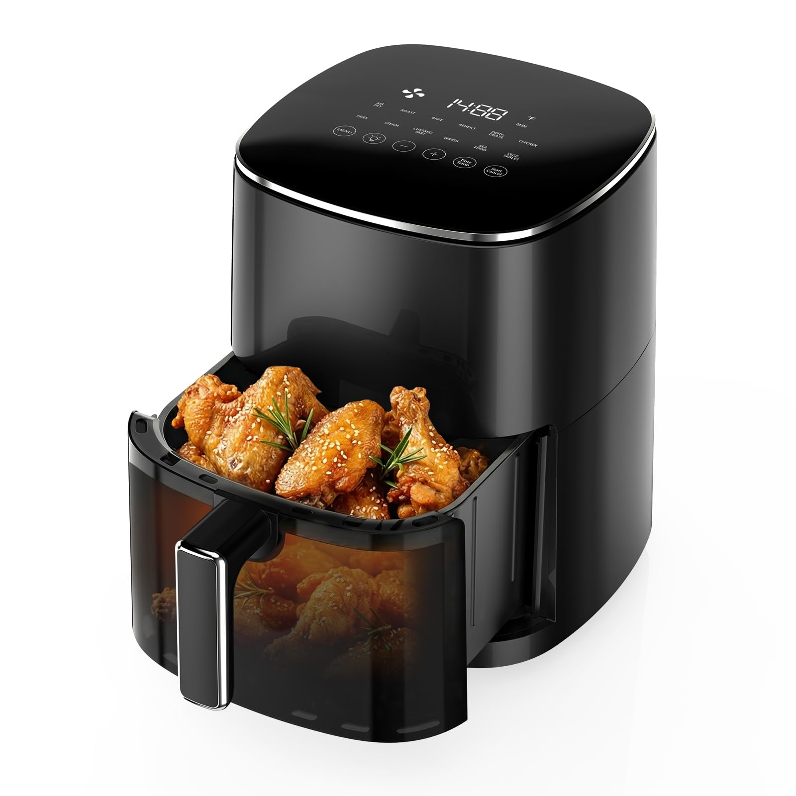 NEWBULIG Air Fryer, 6QT Square Airfryer with Visual Window, 400℉ Fast Heating Air Fryers Oven with Timer, Auto-Off, Non Toxic & Non Stick, Multiple 12 Modes for Roast, Bake, Dehydrate, Fry, Reheat