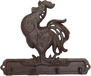 Ebros Gift Cast Iron Rustic Farm Barn Crowing Rooster Chicken 4 Peg Quadruple Wall Hooks Western Vintage Farmhouse Multi-Purpose Hanger Plaque for Coats Hats Keys Clothing Towel Pet Leash
