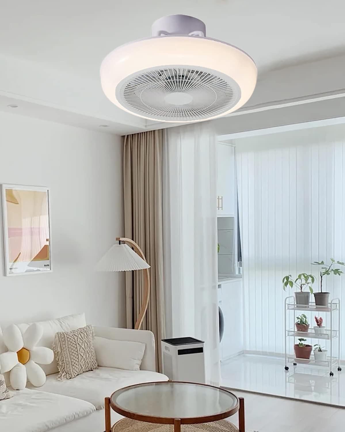 YUEGOO Ceiling Fans with Lamps,Led Ceiling Fans with Lamps Dimmable Living Room Flower Ceiling Fans with Lights and Remote Control Colour Changing Bedroom Modern Fan Ceiling Light