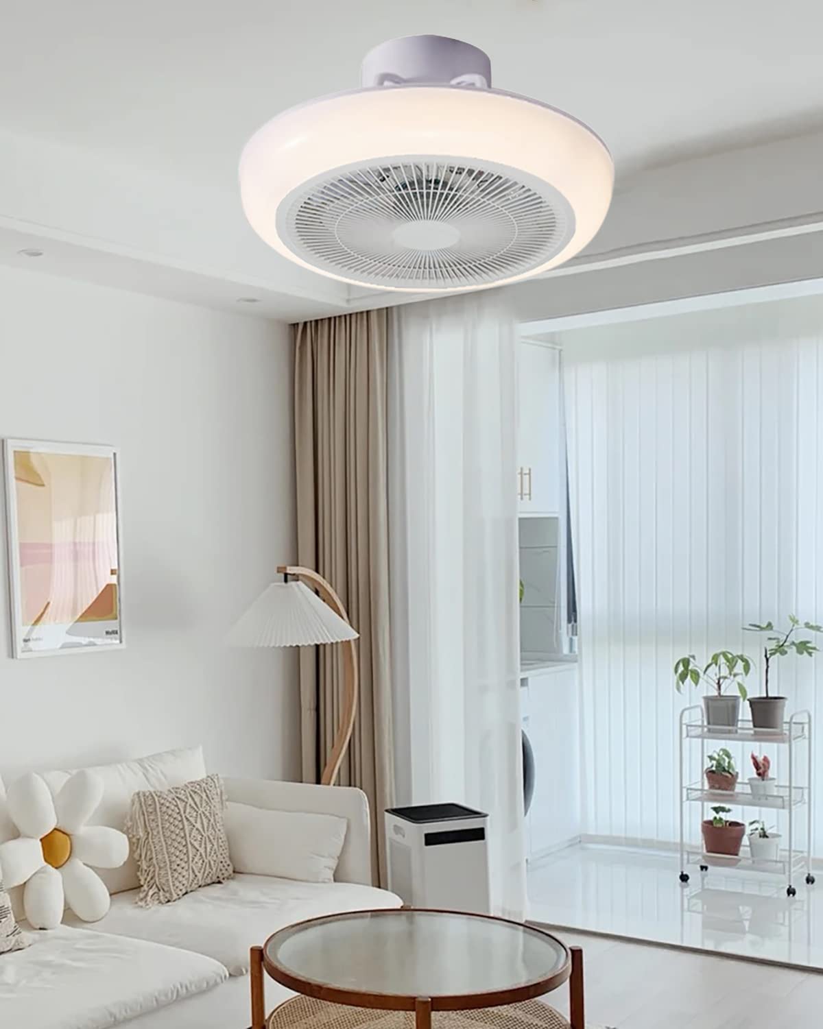 RAVIGA Ceiling Fans with Lamps,Led Ceiling Fans with Lamps Dimmable Living Room Flower Ceiling Fans with Lights and Remote Control Colour Changing Bedroom Modern Fan Ceiling Light