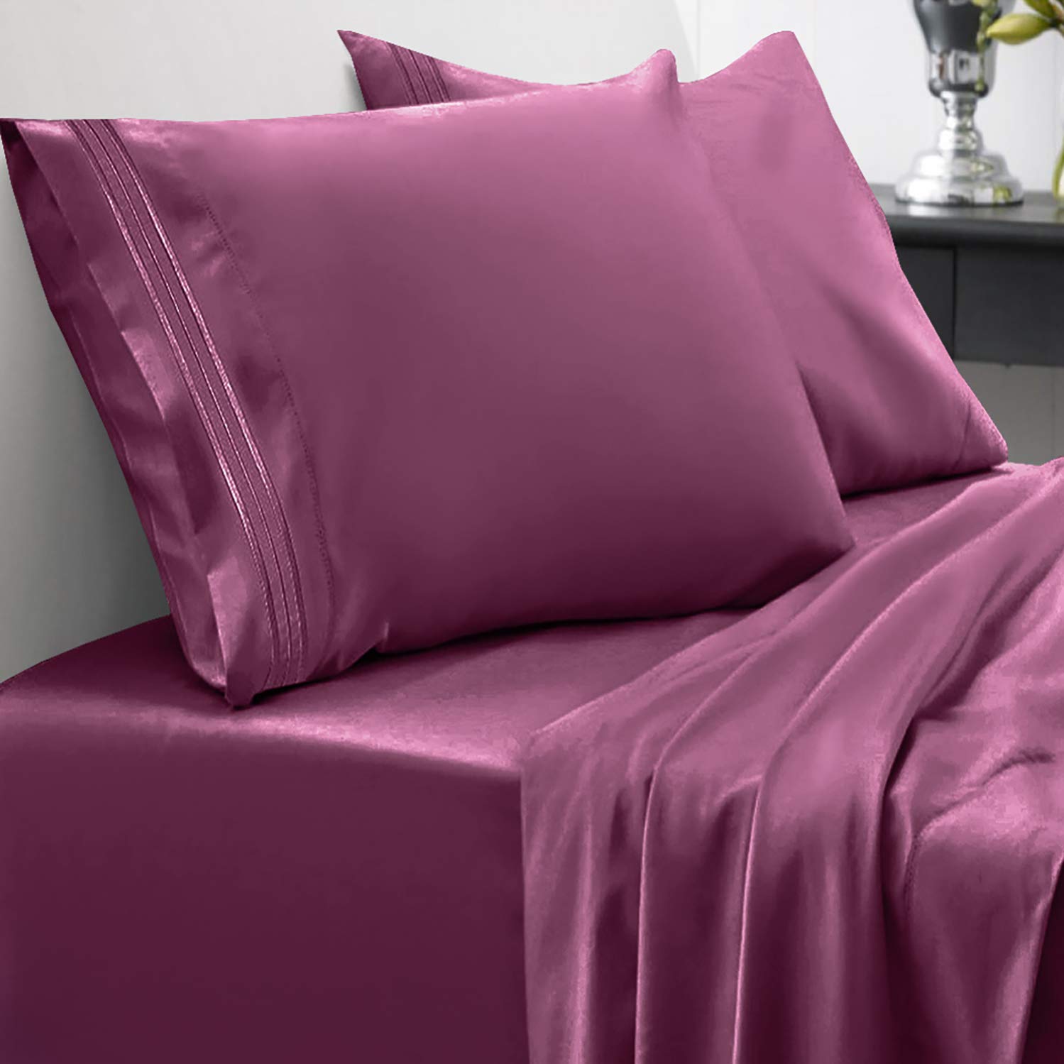 Sweet Home Collection Luxury Bedding Set with Flat, Fitted Sheet, 2 Pillow Cases, Microfiber, Berry, Twin