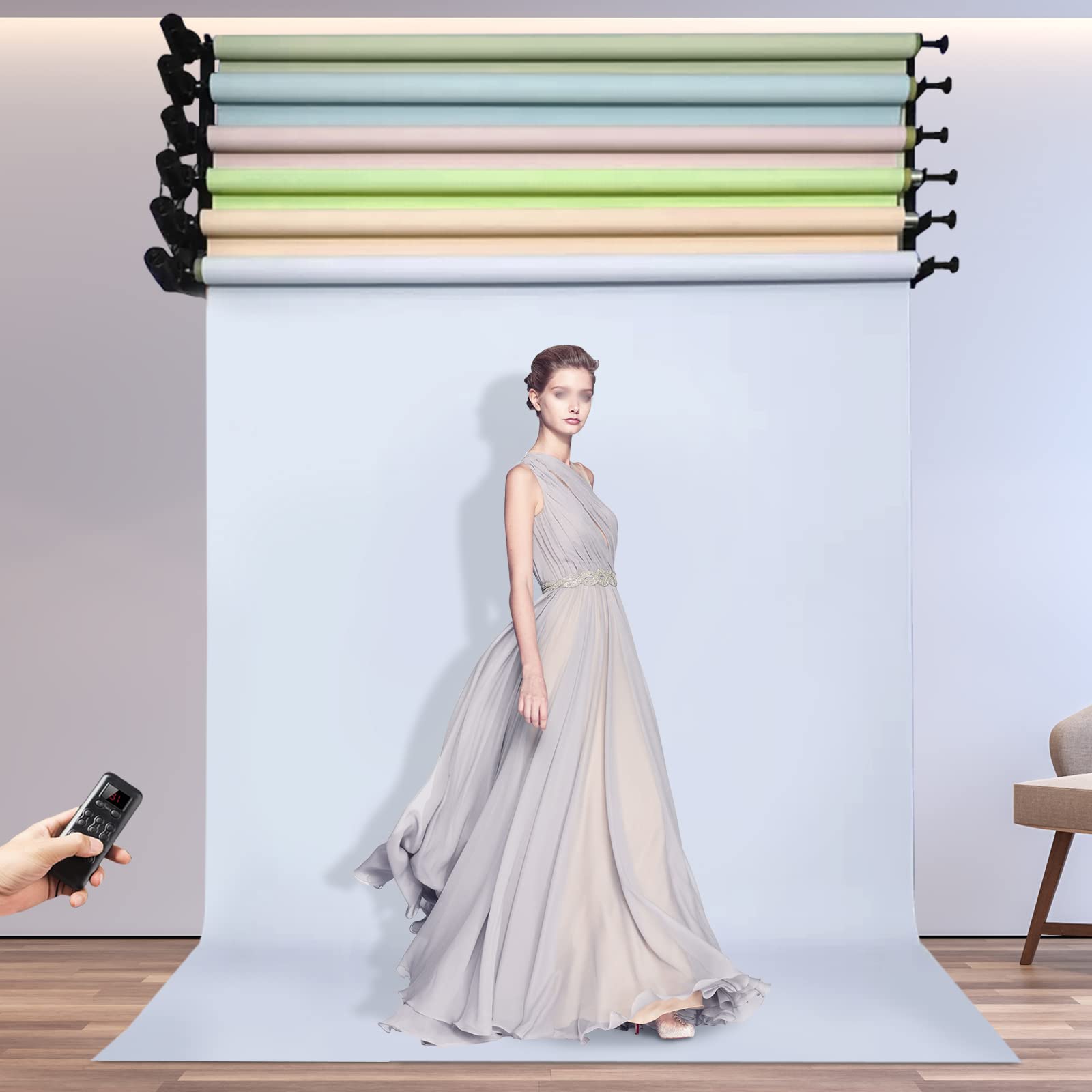 JINHZIXIU 6 Roller Electric Backdrop Roller System Motorized Electric Wall Ceiling Mount Background Support System Photography Backdrop Wall Mount Roller System with Remote