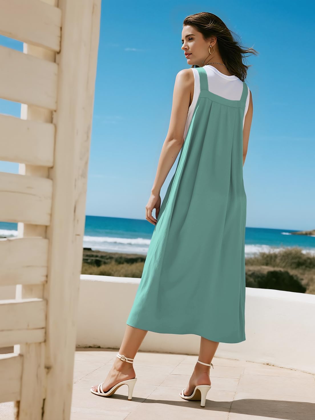 Women's Overall Dress Adjustable Strap Casual Bib with Pocket Loose Jumpsuits Flowy Jumper Maxi Dress - Image 2