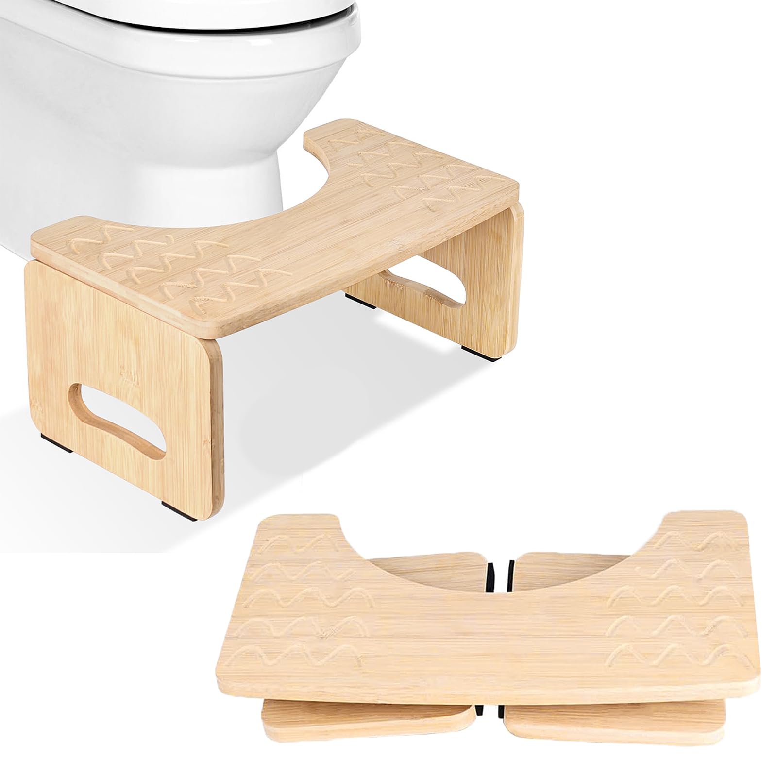 Taburete Inodoro de Bambú, 40x21x18cm Reposapiés Plegable para Inodoro, Capacidad de Carga 100 kg, Taburete De Inodoro De Madera con Patas Antideslizantes WC, Plegable, Para Baño, Aseo