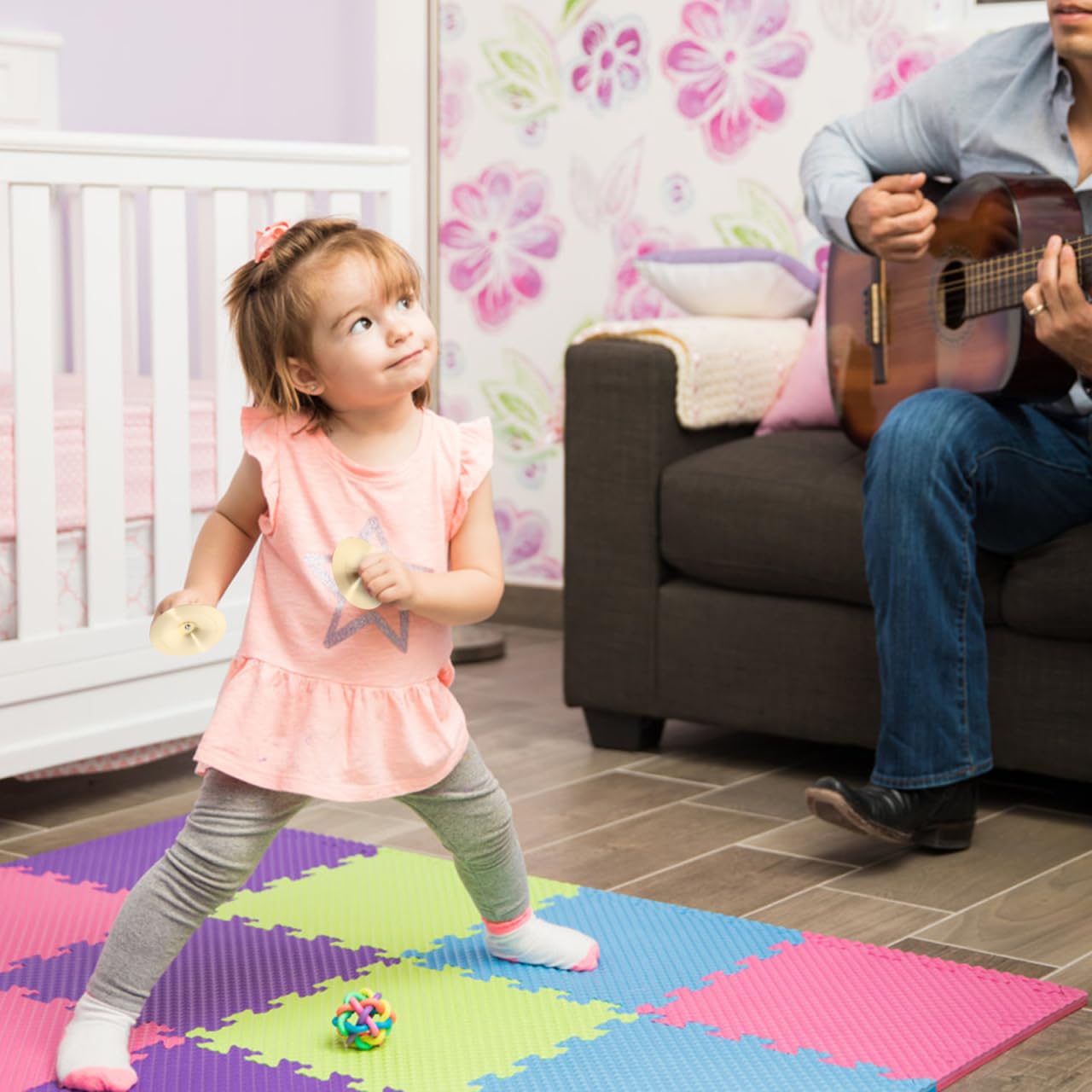 Vaguelly Finger Cymbals with Wooden Handles, 1 Pair Copper Band Cymbals, 9cm/3.5in Mini Marching Cymbals, Hand Cymbal Belly Dance, Orff Music Instrument for Child & Adult