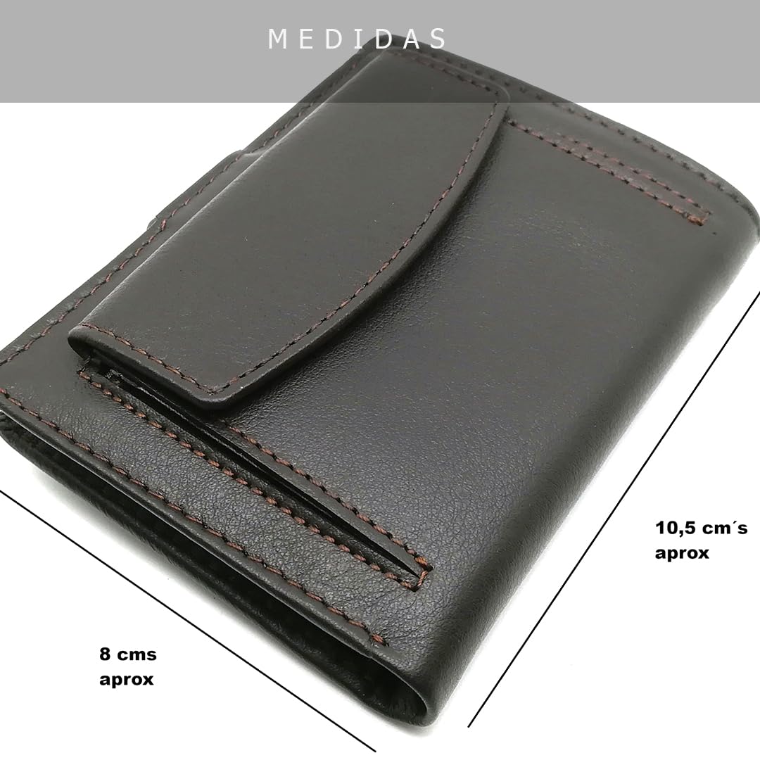 Mini Cartera Hombre Piel Monedero Exterior - Hecho a Mano - 10064 Marron