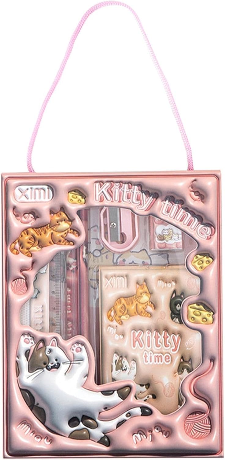 Prime Deals Kiity Time Stationary Kit for Girls Pencil Pen Book Eraser Sharpener - Stationary Kit Set for Girls/Birthday Gift (Kitty Time 6 Pcs)
