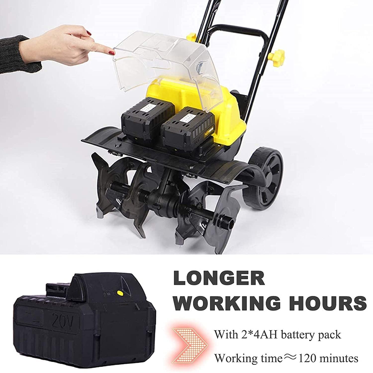 Motobineuse de Jardin, motobineuse/cultivateur de Jardin électrique, cultivateur sans Fil Rechargeable avec 4 Dents en Acier, rotateur de cultivateur de Sol sans Fil pour motobineu
