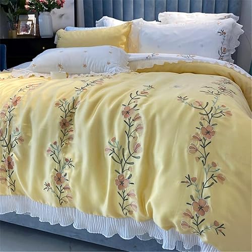 Miniatura 3 de Soft Home Textile Spring and Summer Silk Four-Piece Pastoral Embroidery Princess Style Lace Duvet Cover Bed Linen