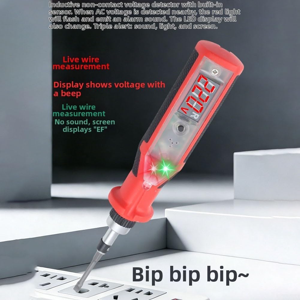 FABULETTA Induktiver digitaler Spannungsprüfer Stift Ratsche Schraubendreher Set LED-Licht Hochschlagfestes Harz 24 Bits für den Heimwerkstattgebrauch (A)