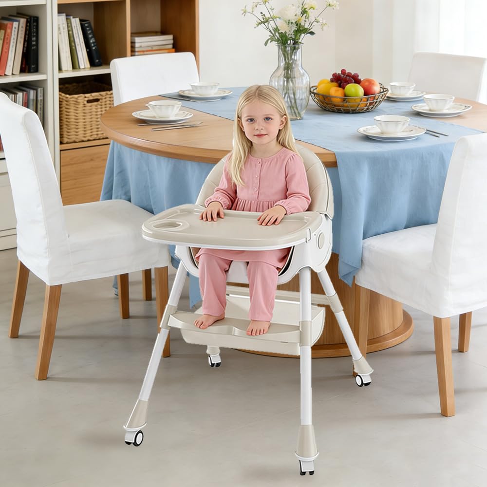 6 in 1 Kinderhochstuhl mit Abnehmbares Tablett, Babyhochstuhl Rollen, 73cm Fütterungsstuhl Futterstuhl Ernährungsstuhl Kinderstuhl Fütterungssessel ab 6 Monaten bis 5 Jahre