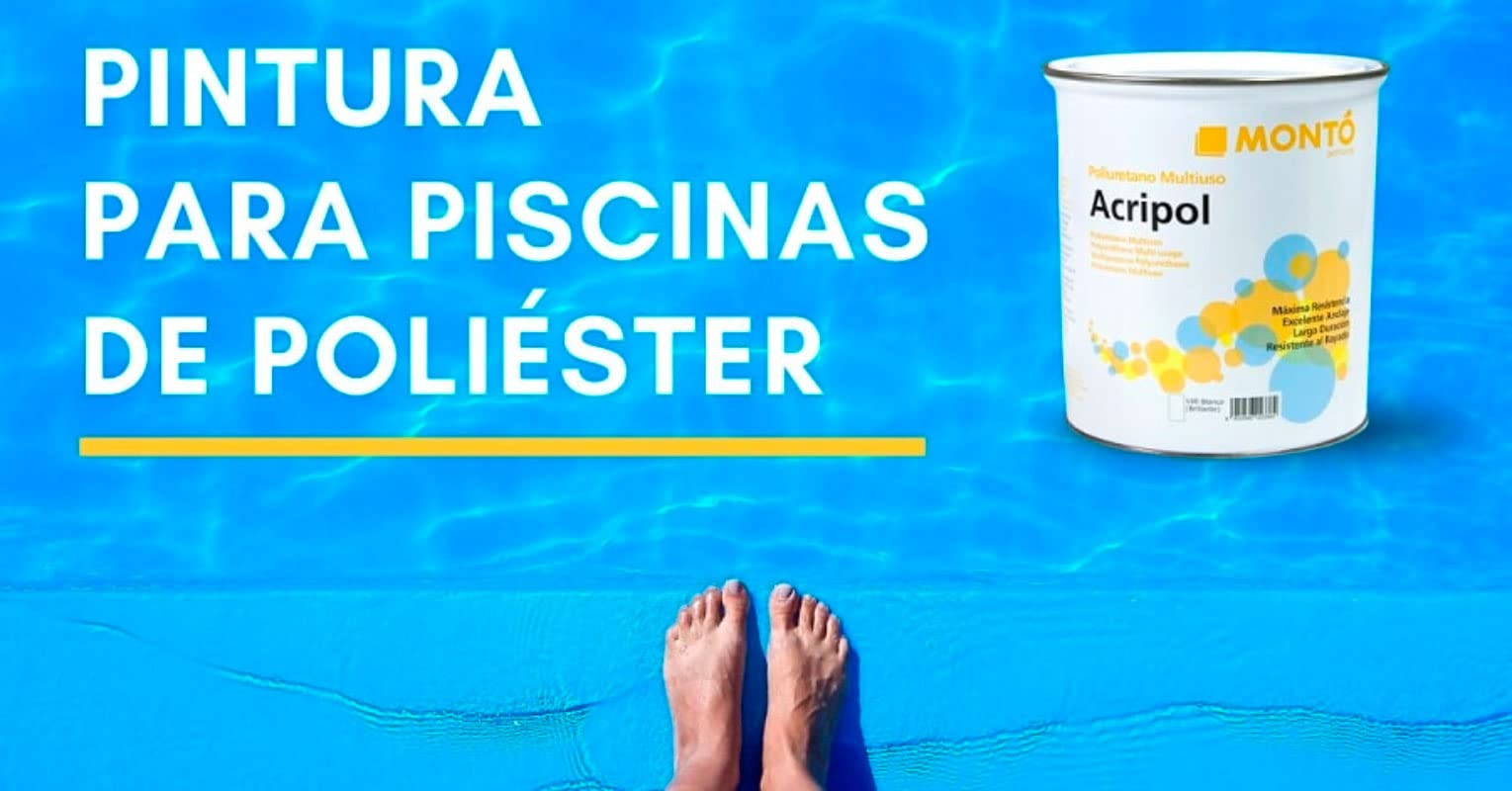 Montó Pintura de Poliuretano de Alta Resistencia para el Pintado, Mantenimiento y Protección de Piscinas de Poliéster. Acripol Piscinas Poliéster + Catalizador Color Azul 4L