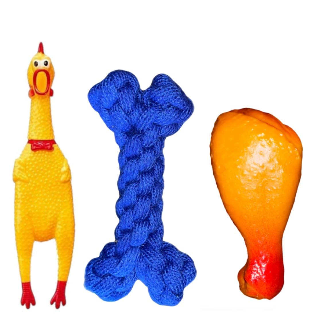 Shreel World Dog Rope Toys + Dog Toys + Chew Toys + Dog Toys for Small and Medium Dog + Rope Bone Toy + Non- Toxic Latex Leg Piece + Non- Toxic Latex Squeaky Chicken (Pack of 3) (B0DB1KCMRY) Amazon Price History, Amazon Price Tracker