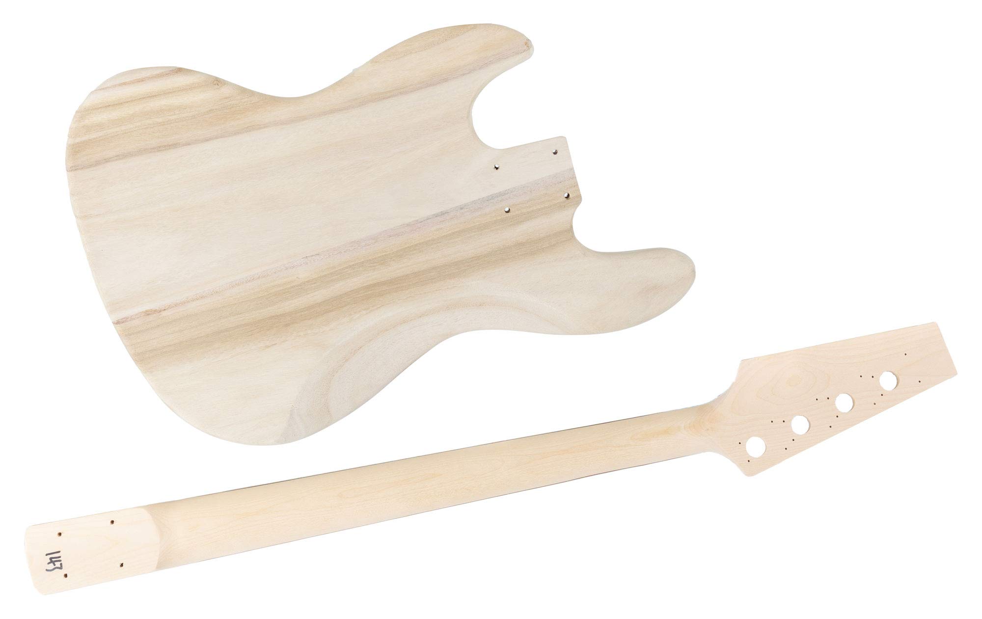 Rocktile E-Bass-Bausatz JB-Style - DIY E-Bass selbst bauen im klassischen JB-Design, 2x Single Coil Tonabnehmer, geschraubter Hals, unbehandelter Korpus zum Lackieren