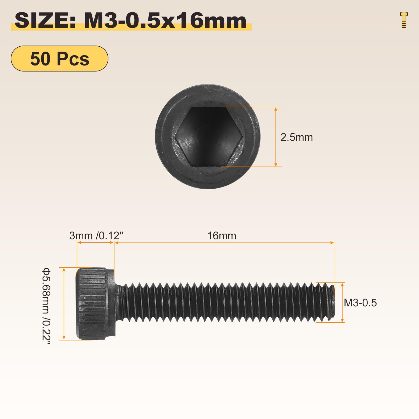 METALLIXITY Socket Head Cap Screws(M3-0.5x16mm)50Pcs, Carbon Steel Allen Socket Drive DIN912/ISO4762 Metric Oxide - Image 2