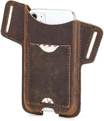 Genuine Leather Portable Cellphone Bag, Hiram Crazy Horse Leather Belt Bag for 6.1