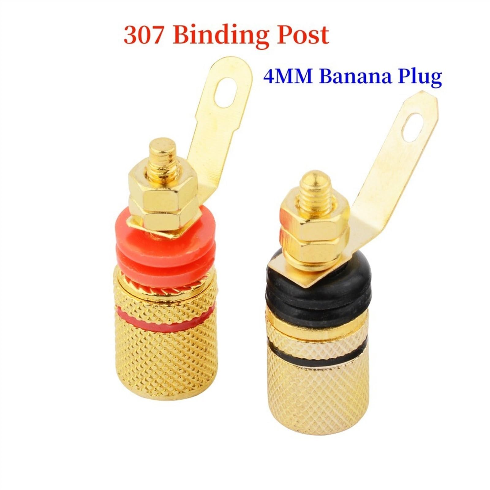 5 Paires de tiges de Liaison en cuivre plaqué Or 307, borne de Haut-Parleur, connecteur de Panneau de Prise Banane de 4mm, Rouge et Noir(10Pcs Black)