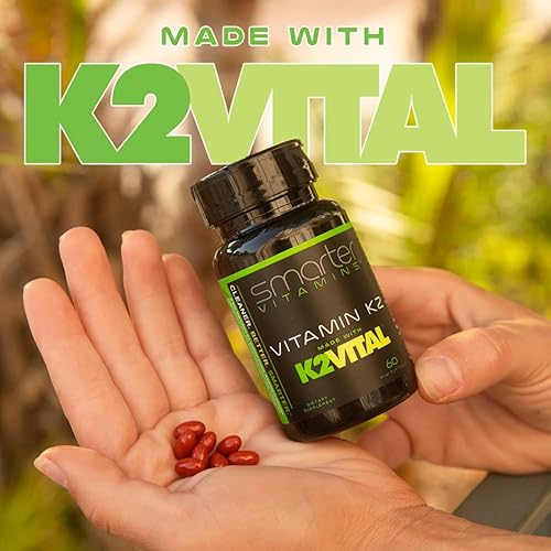Vista 2 de Smarter Vitamina K2 MK7 100mcg fabricada con K2VITAL y col rizada para la salud ósea y apoyo cardiovascular K-2 MK-7 ayuda a utilizar calcio