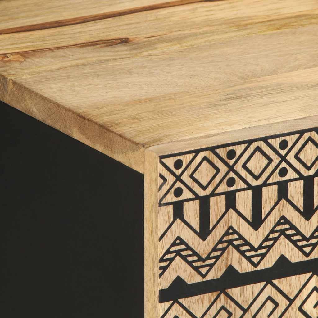 Mobile TV nero in legno di mango grezzo, 105 x 33,5 x 46 cm, con 2 ante e ripiani, stabile contenitore multimediale per soggiorno e ufficio, salvaspazio in stile industriale