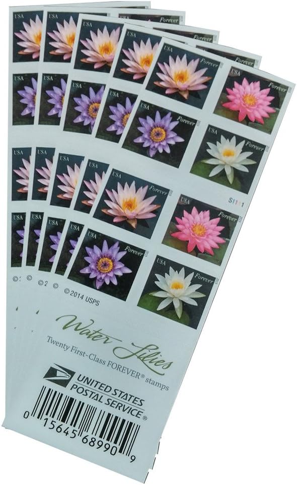 Five Booklets of 20 Elegant Water Lilies USPS Forever Stamps Aquatic Flower herb
