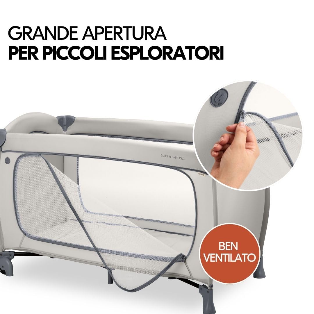 hauck Lettino da Viaggio Sleep N Easyfold con Materasso e Zanzariera, Lettino Pieghevole per Neonati con Ruote, Apertura Laterale e Borsa Trasporto, Dark Grey