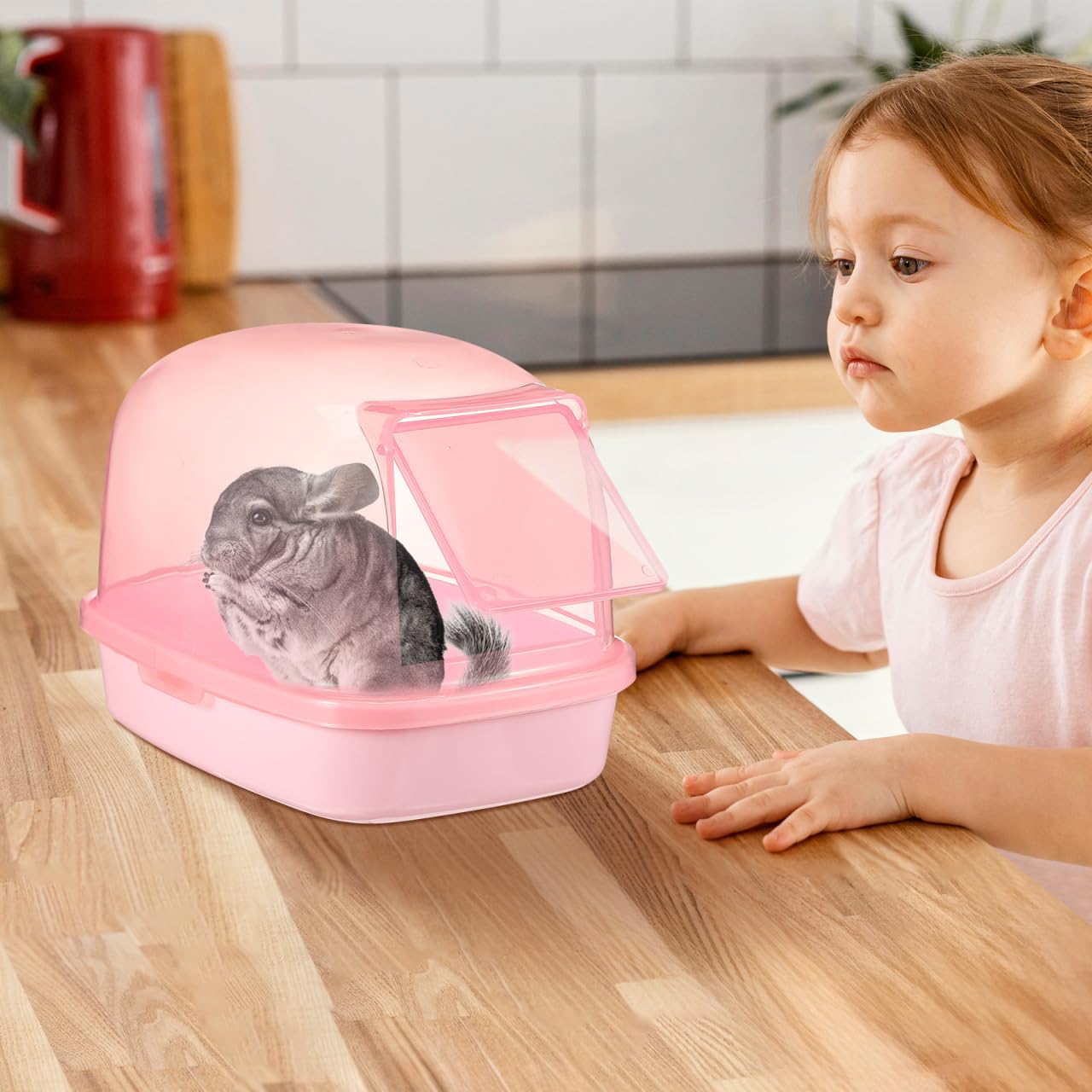 VANZACK Kunststoff Sandbad Box FüR Kleine Haustiere - Praktische Chinchilla Sauna Mit Transparentem Design Langlebig Und Hygienisch FüR Hamster Meerschweinchen Und EichhöRnchen - 23X16X17Cm