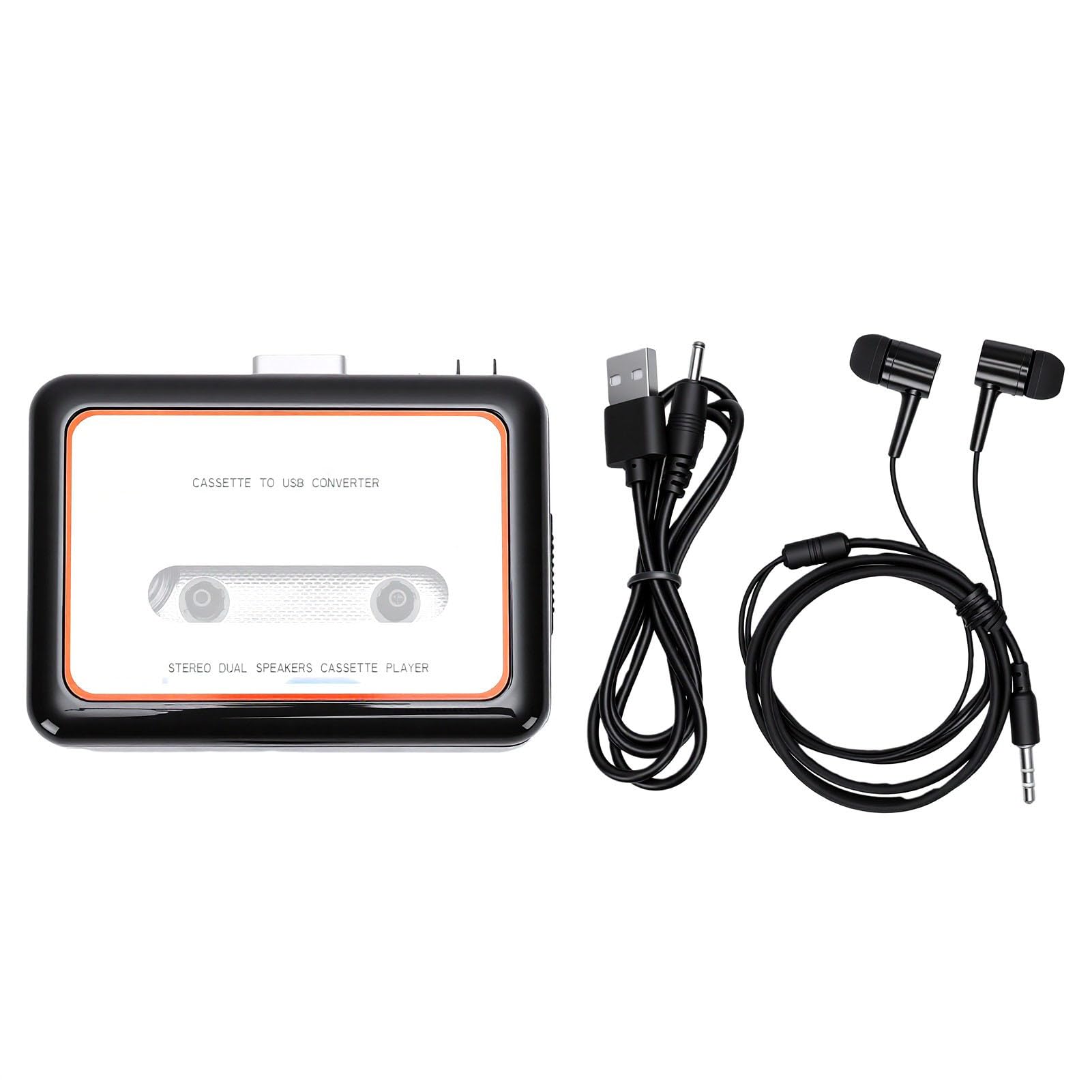 Annadue Lettore di Cassette USB Portatile con Doppi Altoparlanti Integrati per Anziani | Convertitore da nastro a MP3, batterie AA, registratore portatile a doppia alimentazione USB con cuffie da 3,5 mm