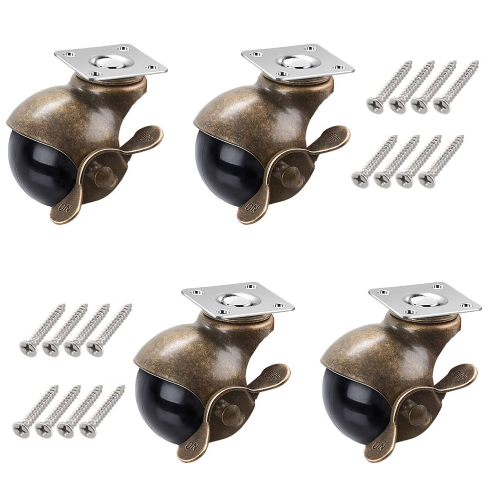 ZGUOUZANTYE Furniture Swivel Caster Wheel With Brake 2 Inch Replacement Casters TPR Nylon Mute Wear-Resistant Castors With 16 Screws Antique Copper