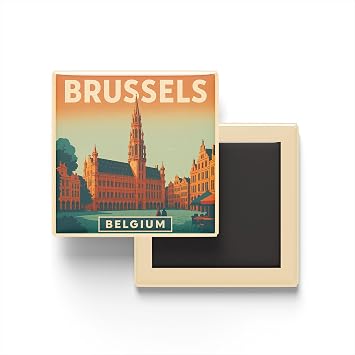 Br ksel Bel ika - Grand Place B y k Meydan - Bask l  Buzdolap Magneti Kare 9x9 cm