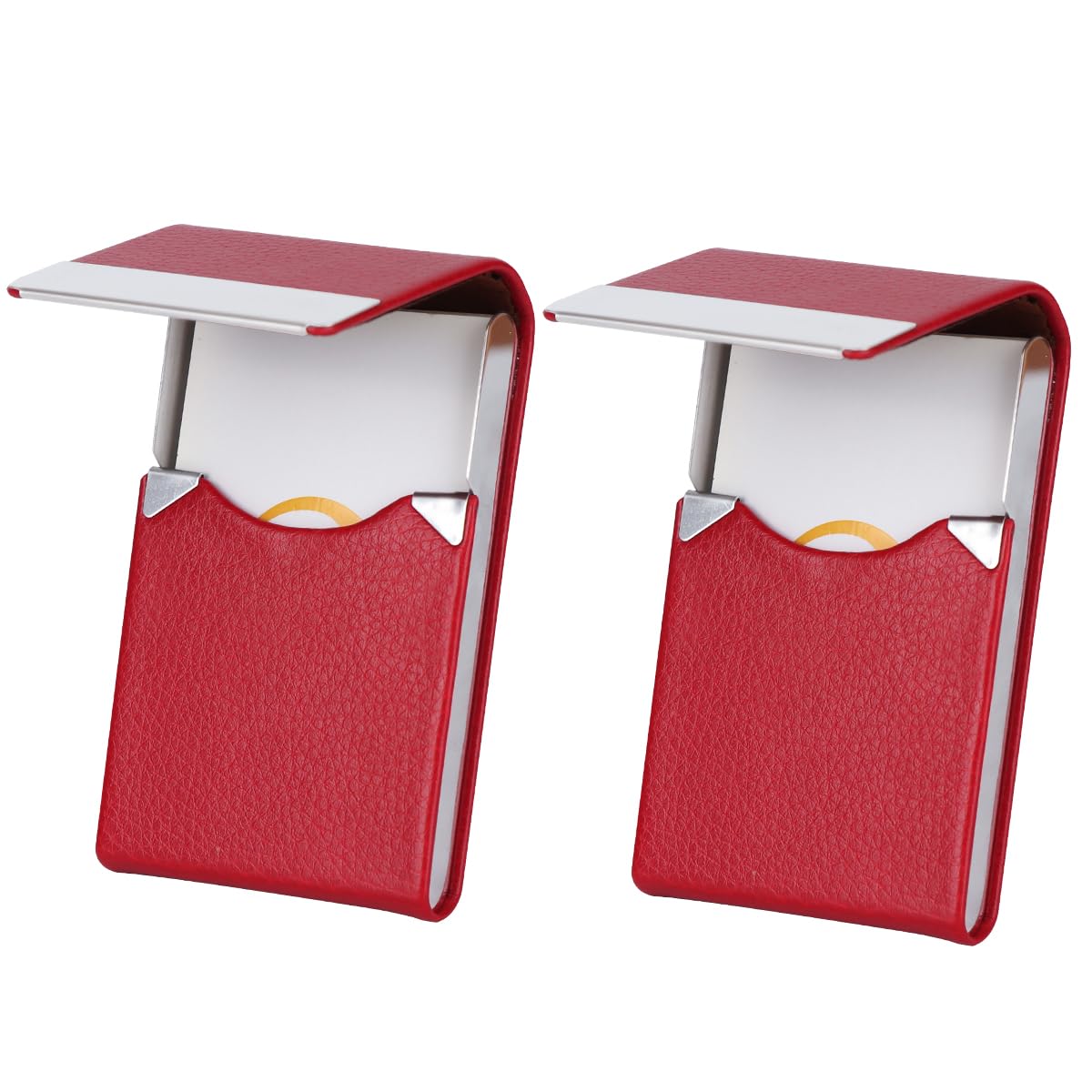 Étui Pour Cartes De Visite En Cuir Synthétique - Avec Rabat Et Bouton, Porte-cartes Transparent Inclus, Marron, 10,5x7 Cm