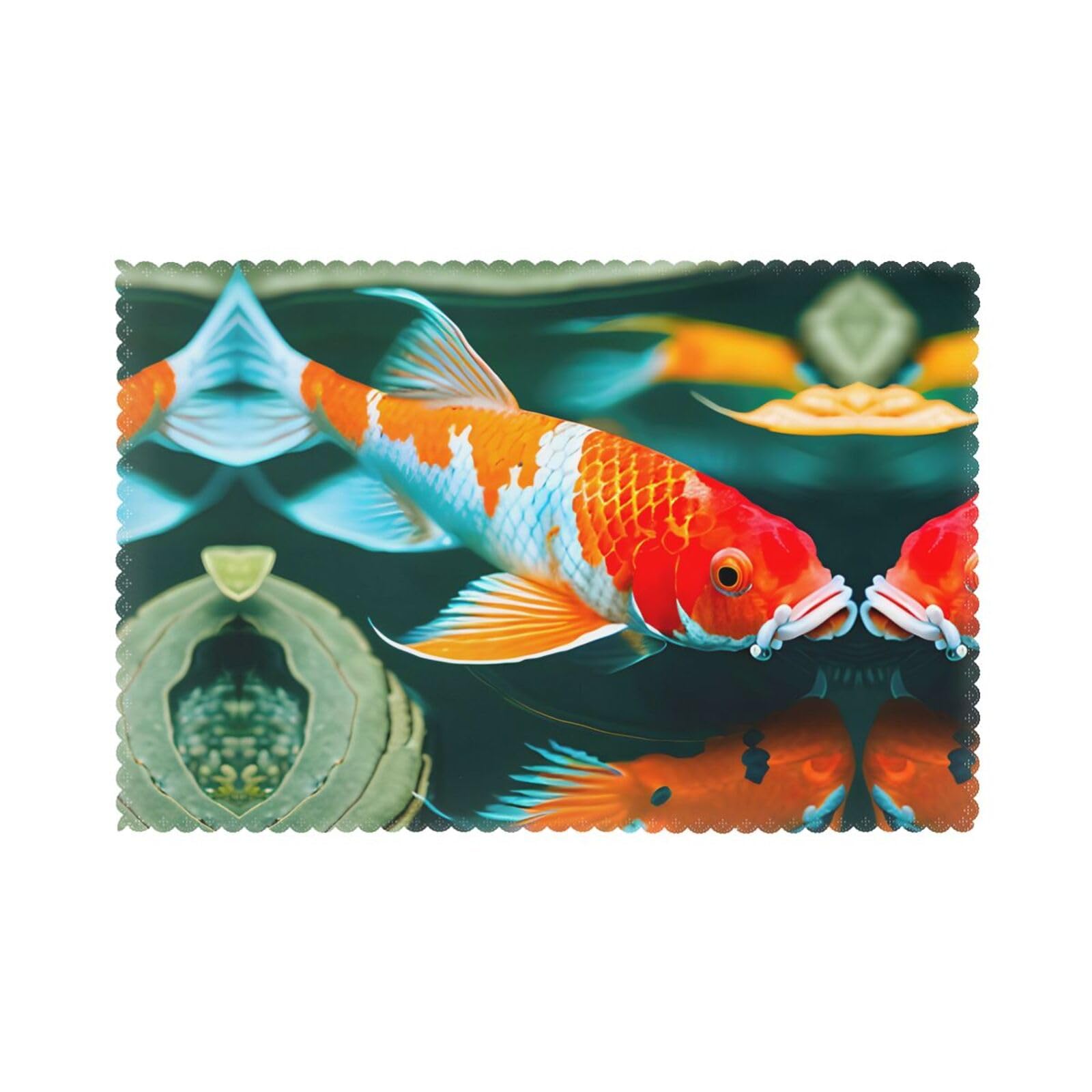 Pretty Koi Fish Christmas Placemats Set of 6,Washable Table Mats