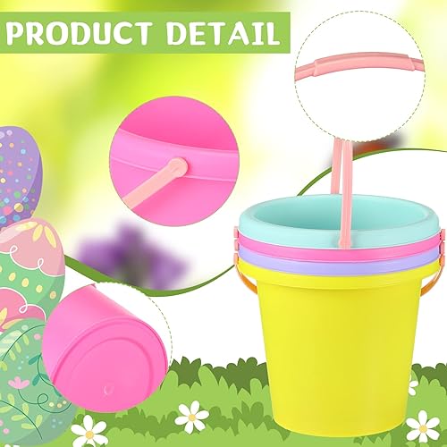 Miniatura 5 de Paquete de 24 cubos de arena de plástico de 5.9 pulgadas, cubos de arena pequeños, cubos de arena de juguete de playa con asa para niños pequeños,