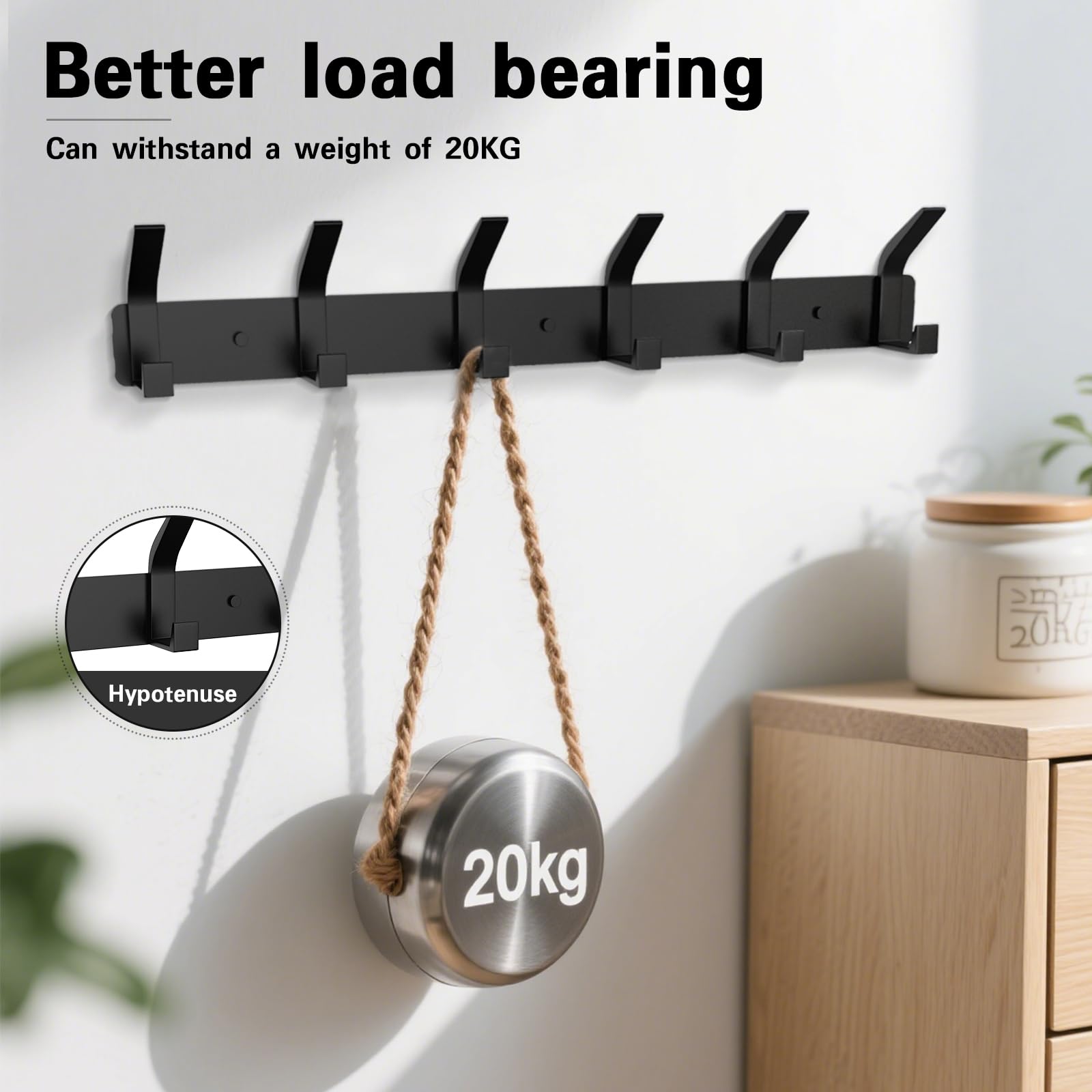 Lot de 2 patères murales avec 6 crochets en métal porte-manteau mural pour chambre à coucher, salle de bain, cuisine (noir)