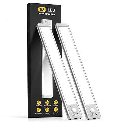 10inch Under Cabinet Lighting, 2 Pack Rechargeable Motion Sensor Light Indoor, 5 Levels Dimmable Magnetic Closet Lights, Wireless Under Counter Lights for Kitchen, Stairs