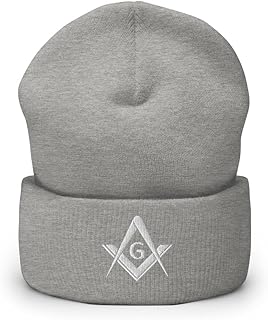 Freemason Square and Compass Hat (Embroidered Cuffed Beanie) Free Mason Symbol Heather Grey