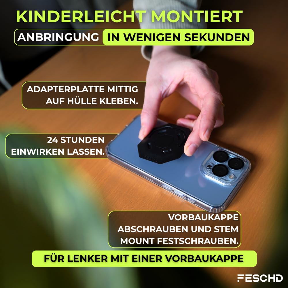 Handyhalterung Fahrrad für alle Smartphones - Fahrrad Handyhalterung mit Doppelsicherung: felsenfester Halt am Vorbau - Handyhalter fürs Fahrrad Made in Germany