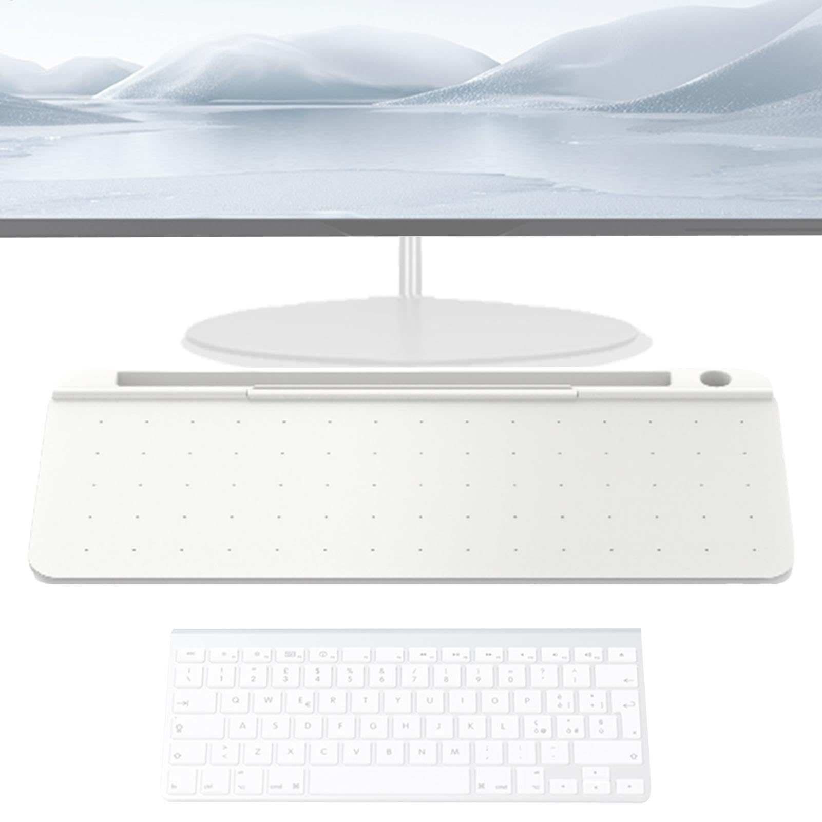 Lavagna bianca da scrivania, piccola lavagna cancellabile a secco, in vetro, con cassetto, supporto per tastiera del computer per attività, appunti e appuntamenti, materiale scolastico | Organizer da scrivania con 3 pennarelli, supporto per tastiera per c