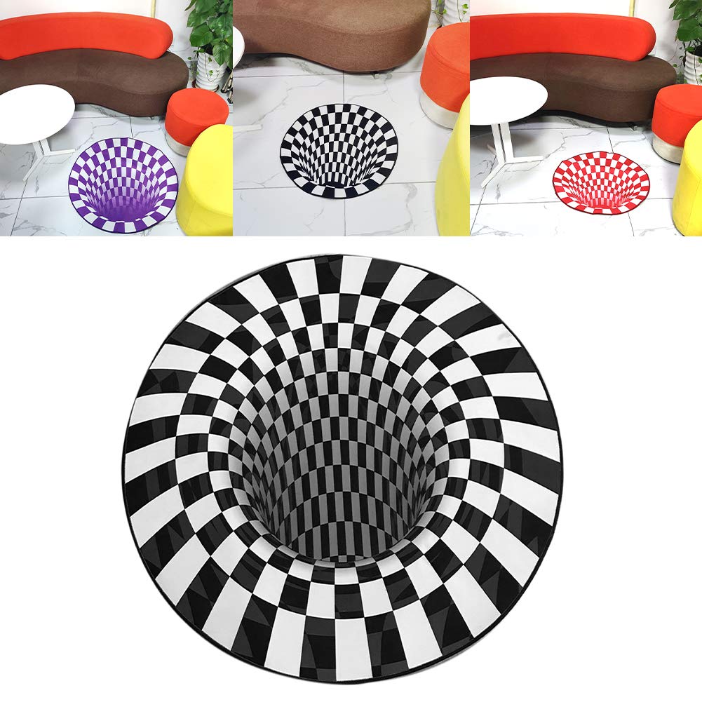 3D Optische Illusie Rechthoek Vloerkleed, Zwart Wit Geruit