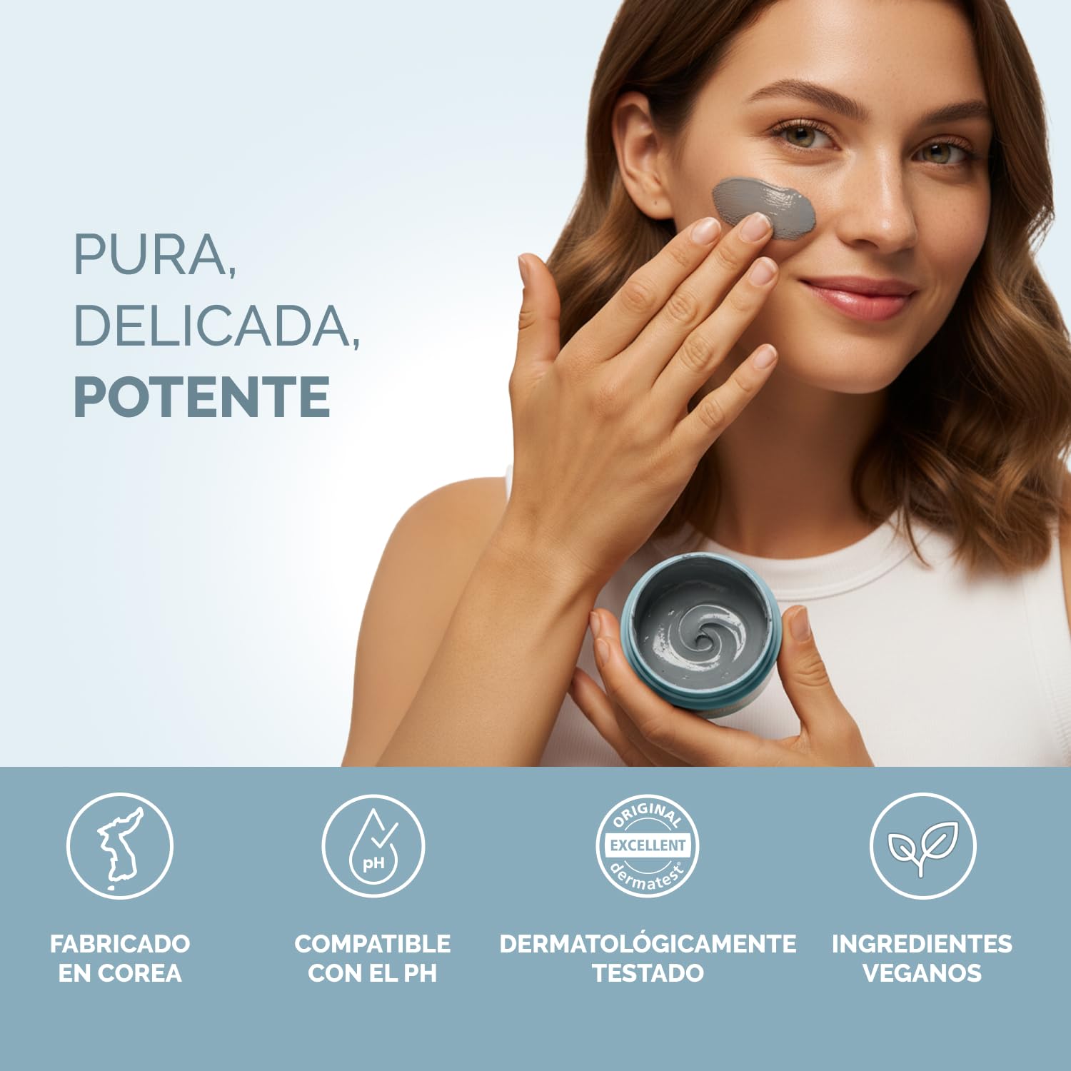 PLANTIFIQUE Mascarilla Facial Coreana Arcilla Volcánica y Mar Muerto – Mascarilla Rostro Carbón, Ácido Hialurónico, Aceite de Jojoba y Manteca de Karité – Purifica, Refina Poros, Hidrata y Calma, 110g